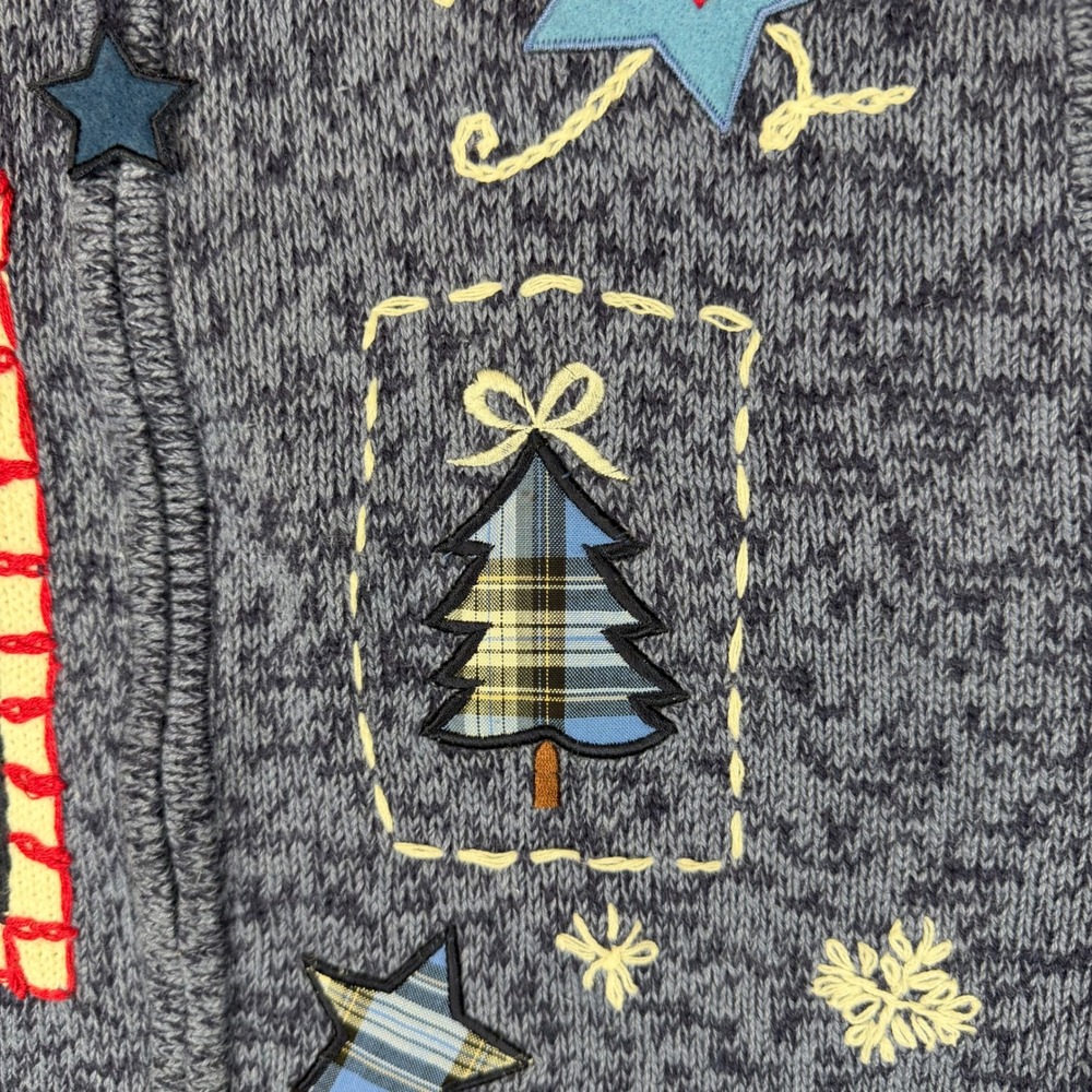 Bobbie Brooks Christmas Sweater Vest Womens XL Deep Navy Zip Front Santa Sleigh - Picture 11 of 14